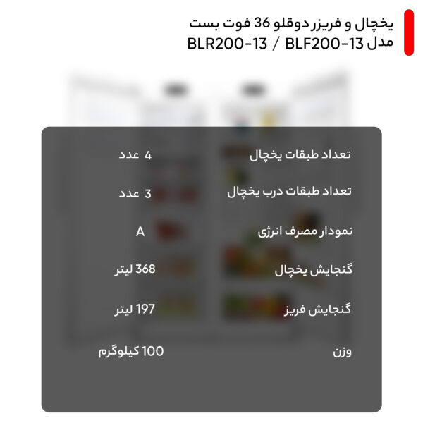 یخچال و فریزر دوقلو 36 فوت بست مدل BLR200-13 / BLF200-13